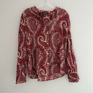 Ralph Lauren LRL Vintage Red Paisley Button blouse with string in the back